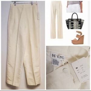 NWT Vintage High Waist  Pleated Front Ivory Lined Linen Blend Slacks Size 10